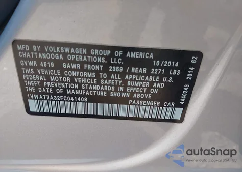 2015 Volkswagen Passat 1.8T Wolfsburg Edition из США, поврежденный, VIN 1VWAT7A32FC041408